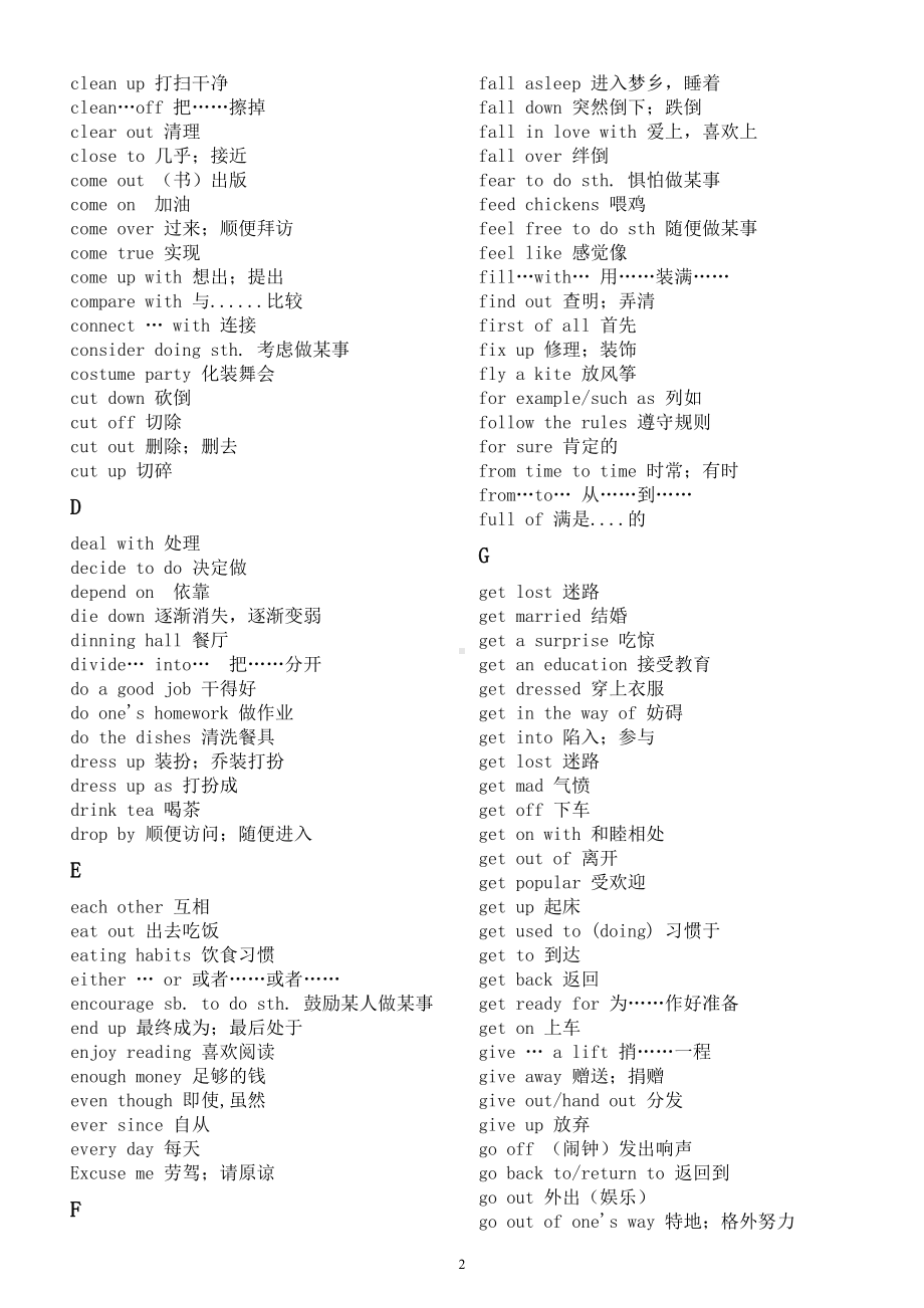 初中英语中考复习词组（短语）及固定搭配汇总（按字母顺序编排）.doc_第2页