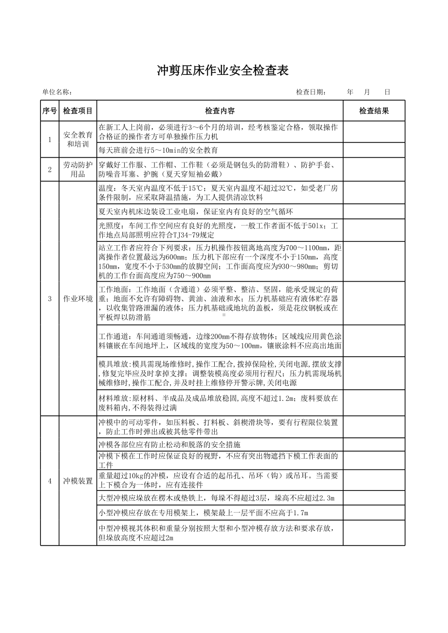 冲剪压床作业安全检查表参考模板范本.xls_第1页