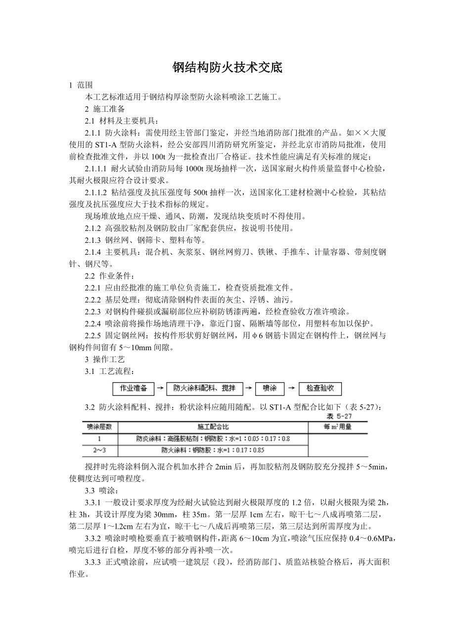 钢结构防火技术交底参考模板范本.doc_第1页