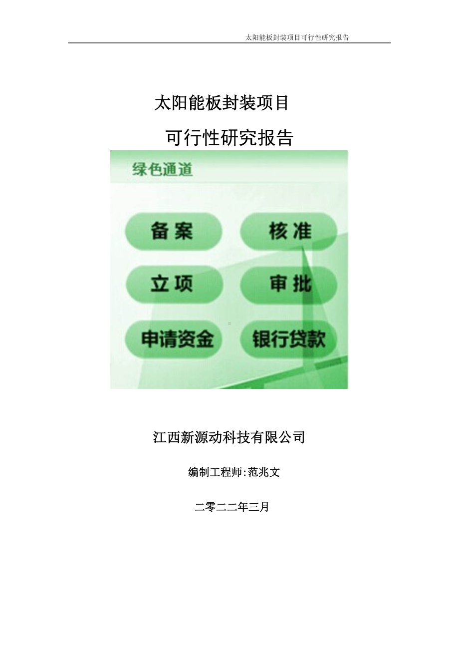 太阳能板封装项目可行性研究报告-申请建议书用可修改样本.doc_第1页