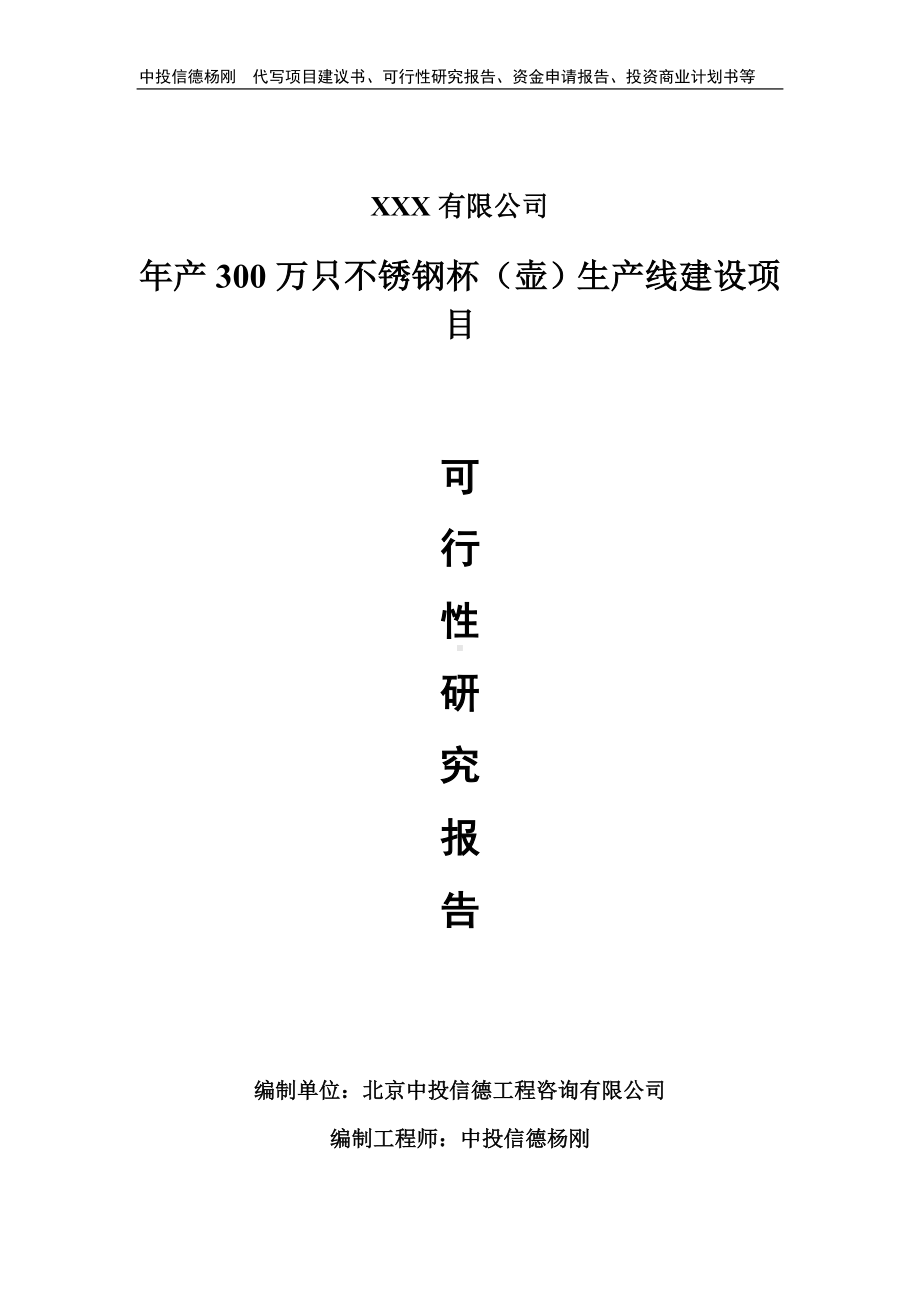 年产300万只不锈钢杯（壶）生产线可行性研究报告.doc_第1页