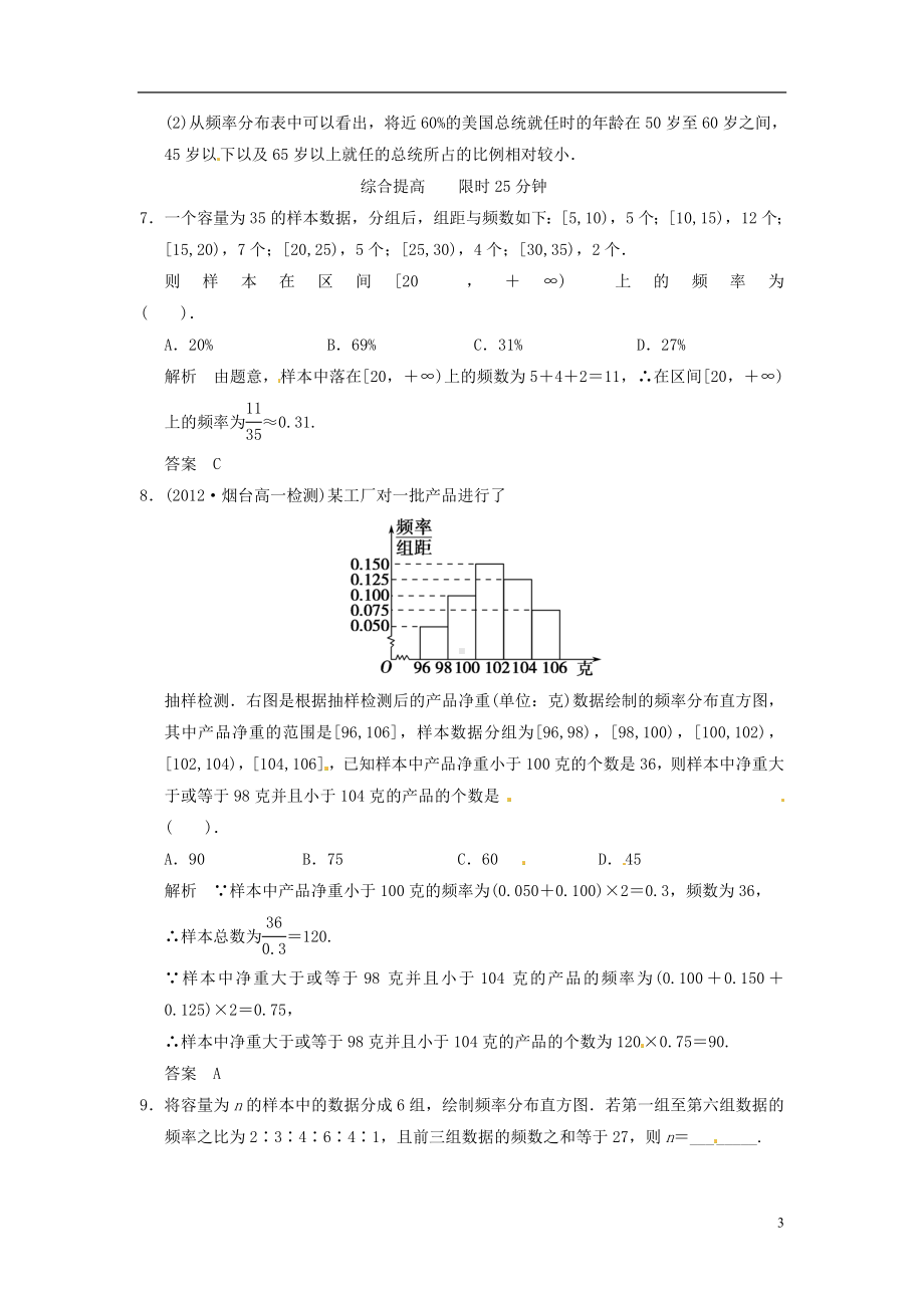 高中数学《2.2.1用样本的频率分布估计总体分布》练习 新人教A版必修3.doc_第3页