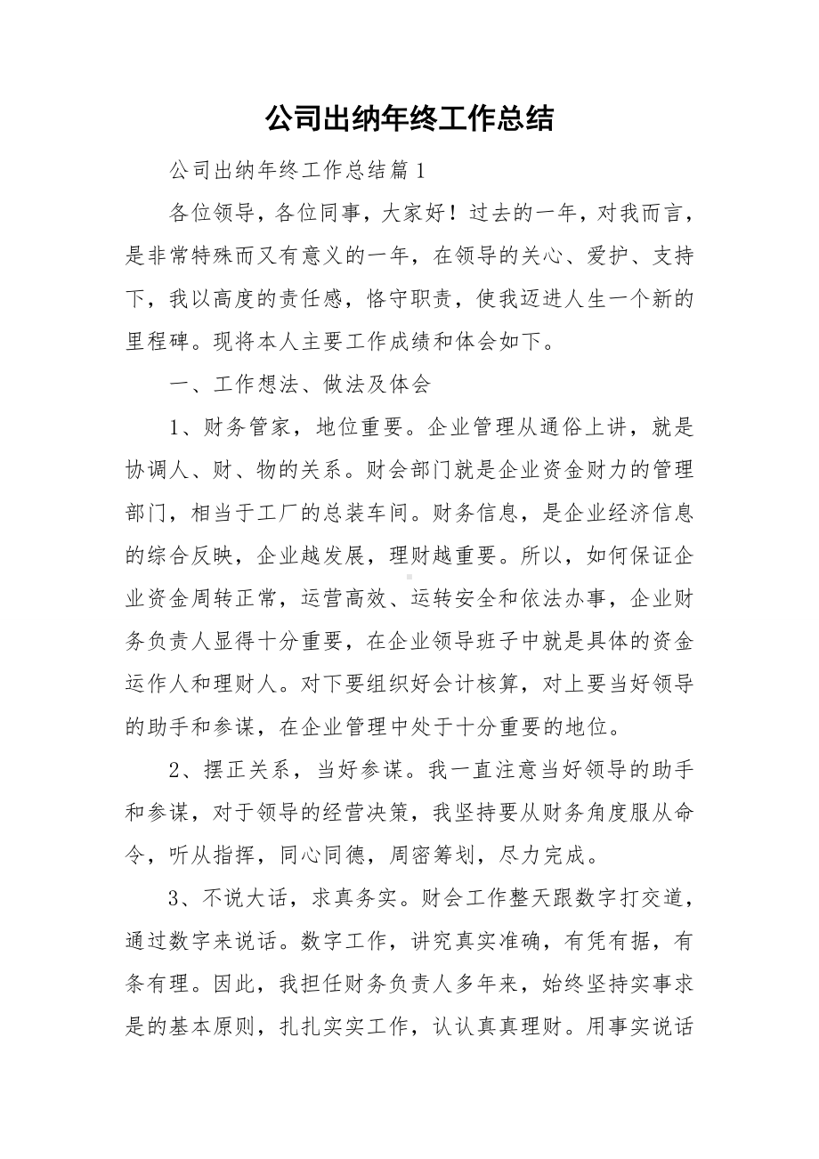 公司出纳年终工作总结.doc_第1页