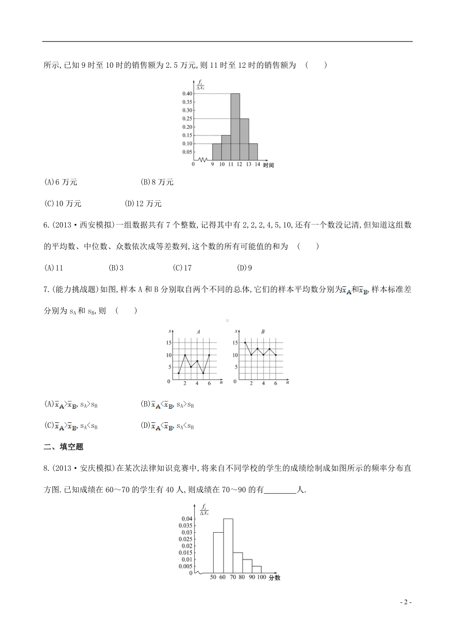 高三数学总复习 课时提升作业(五十七) 章 节 统计图表、数据的数字特征、用样本估计总体 文.doc_第2页