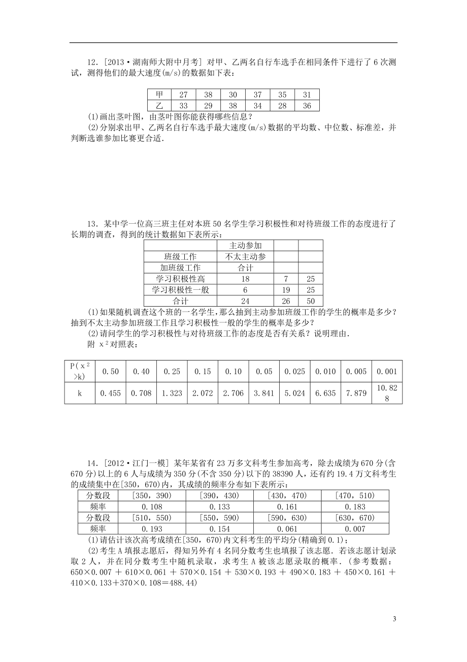 高三数学一轮 45分钟滚动基础训练卷14（50讲 随机抽样 55讲 随机数与几何概型） 文.doc_第3页