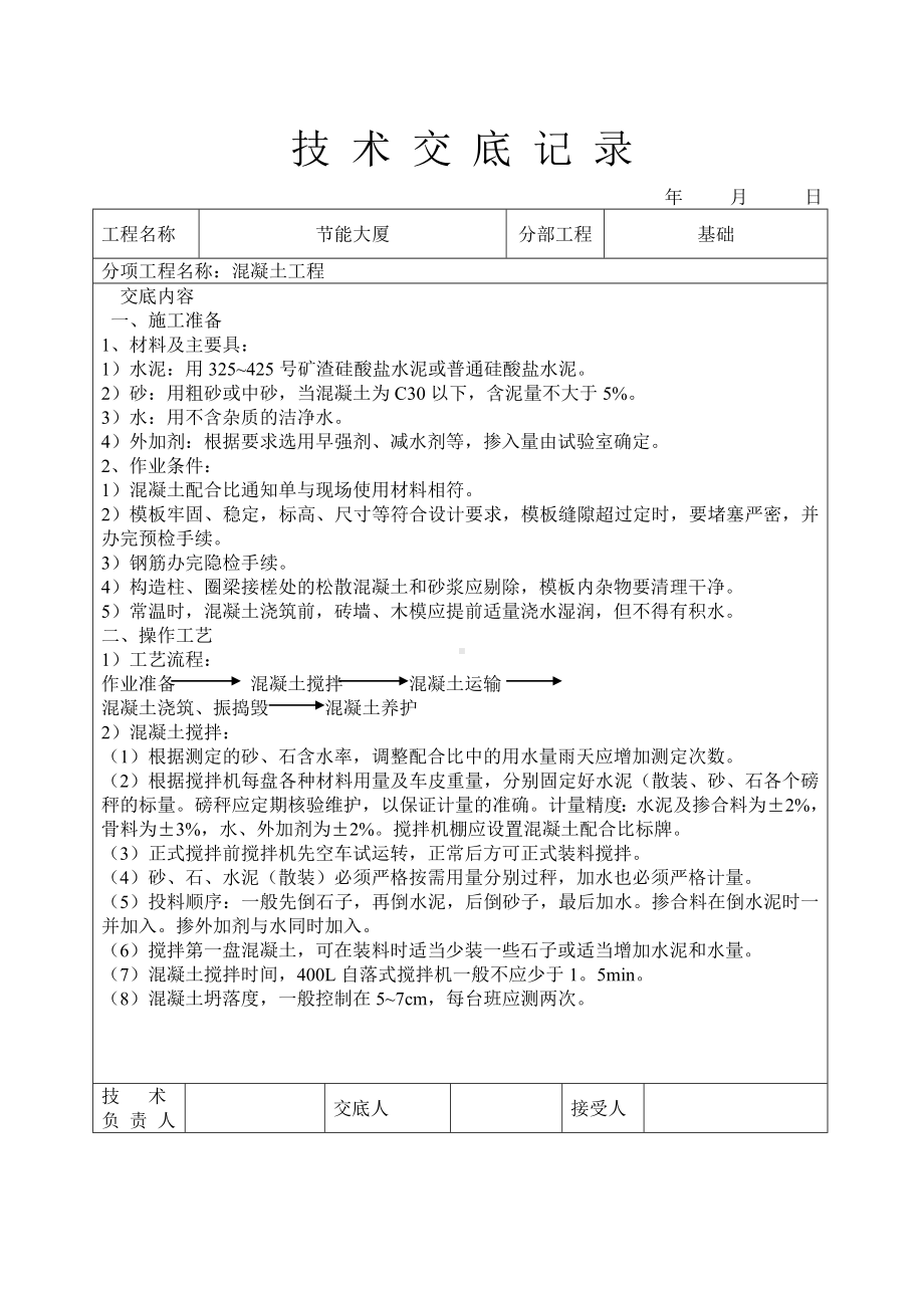 混凝土工程技术交底参考模板范本.doc_第1页