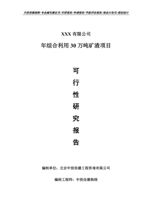 年综合利用30万吨矿渣项目可行性研究报告建议书.doc