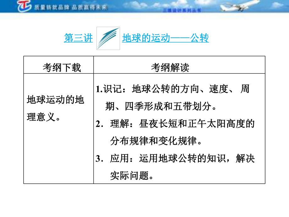 三维设计4高考地理人教一轮复习课件第一第三讲地球的运动公转.ppt_第1页