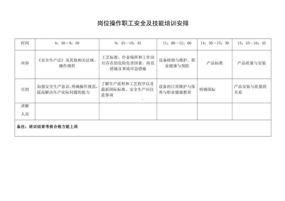 企业各类员工安全教育培训表参考模板范本.docx_第1页