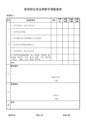 企业安全标准化-防汛防台安全控制专项检查表参考模板范本.xls