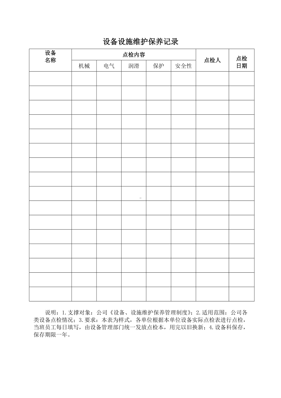 设备设施维护保养记录参考模板范本.doc_第1页