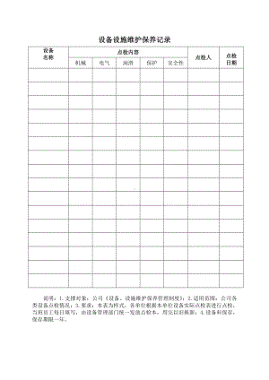 设备设施维护保养记录参考模板范本.doc