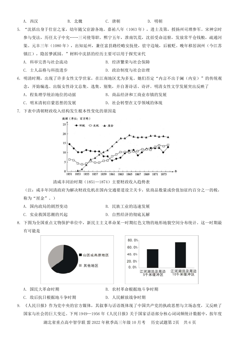 湖北省重点高中智学联盟2022-2023学年高三上学期10月联考试题 历史.pdf_第2页