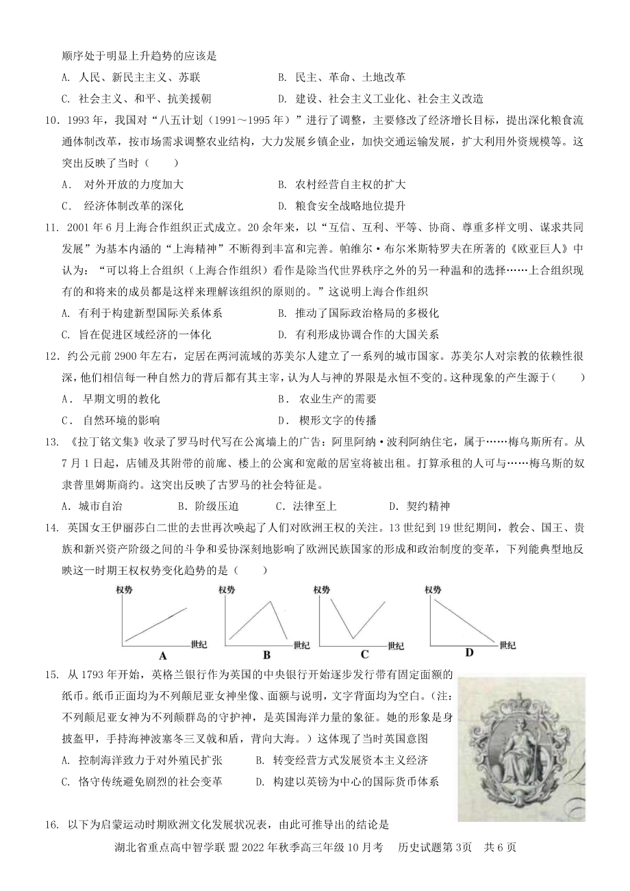 湖北省重点高中智学联盟2022-2023学年高三上学期10月联考试题 历史.pdf_第3页