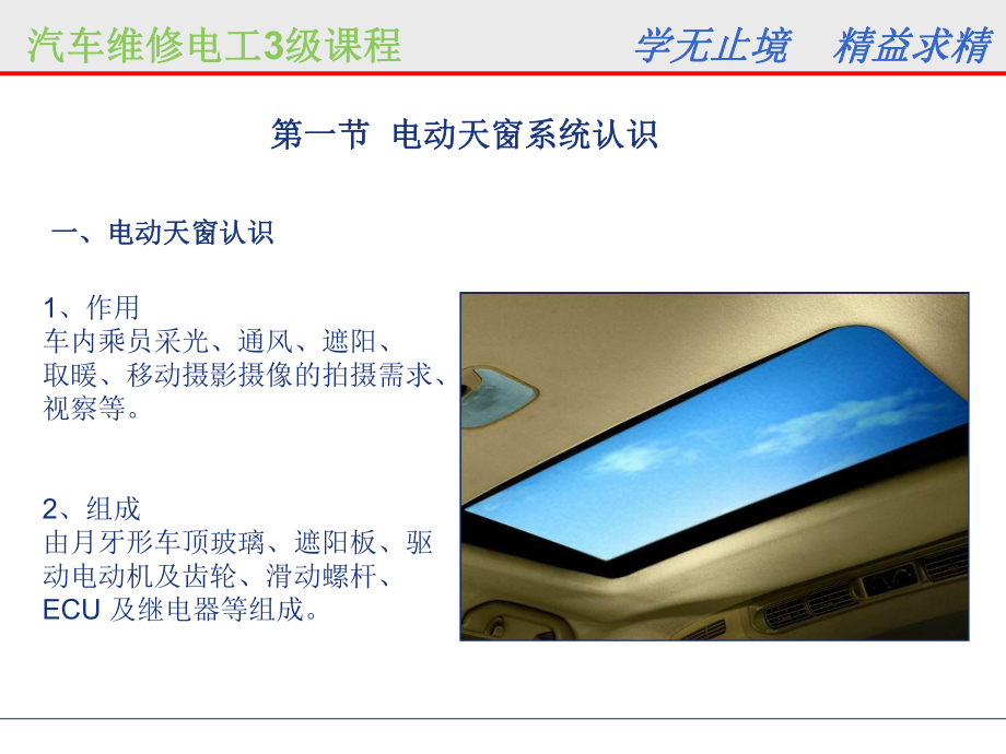 汽车维修电工3级课程学无止境精益求精全景天窗课件.ppt_第3页