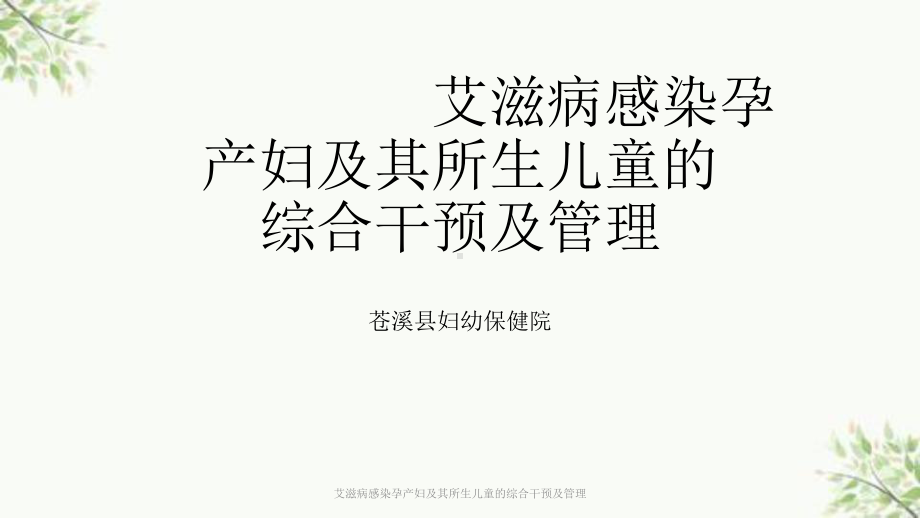 艾滋病感染孕产妇及其所生儿童的综合干预及管理课件.ppt_第1页