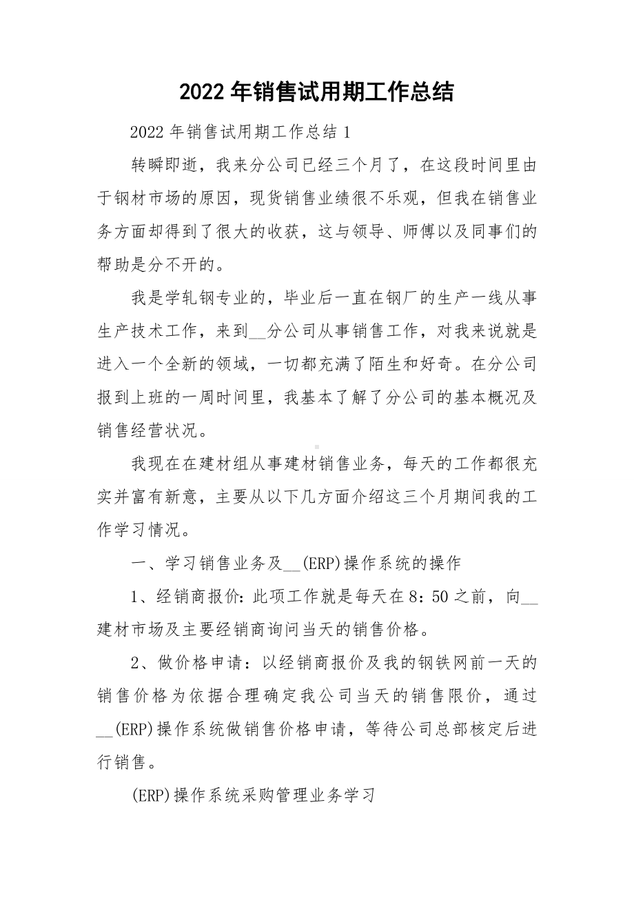 2022年销售试用期工作总结.doc_第1页