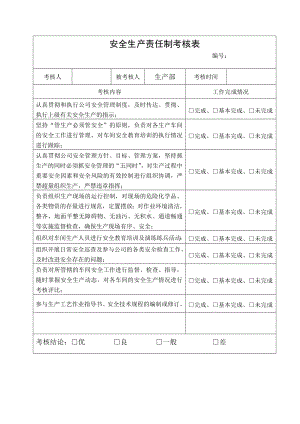 生产部安全生产责任制考核表参考模板范本.doc