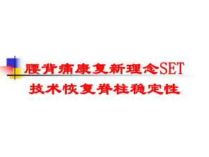 腰背痛康复新理念SET技术恢复脊柱稳定性培训课件.ppt