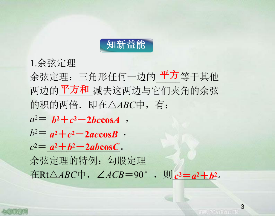 数学必修ⅴ人教新课标同步知识点学练考-余弦定理课件.ppt_第3页