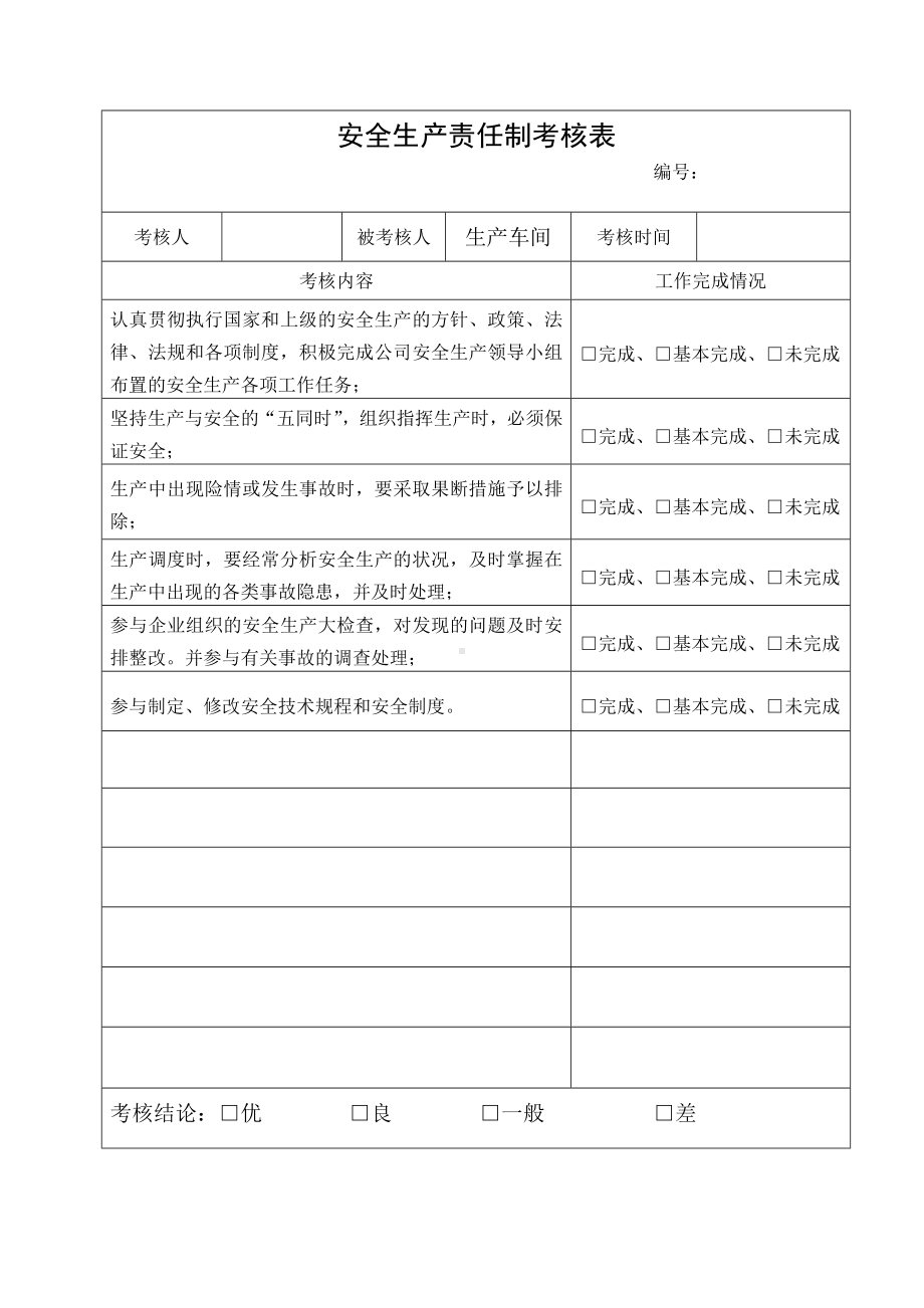 生产车间安全生产责任制考核表参考模板范本.doc_第1页