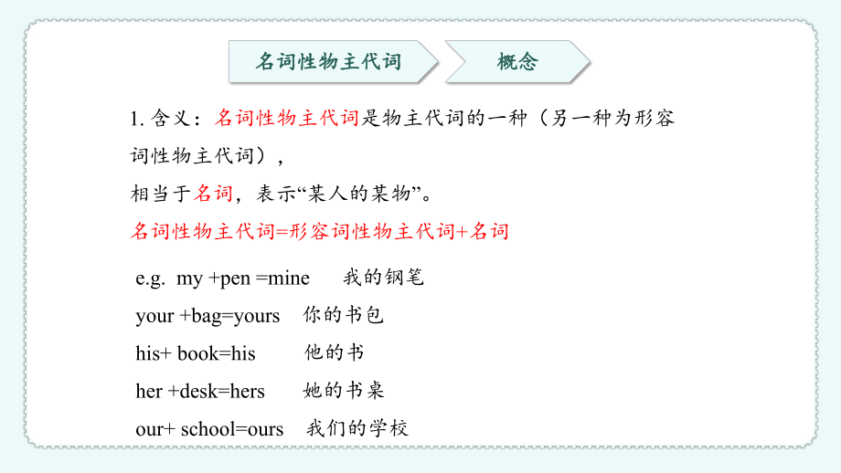 2022秋人教新目标版七年级上册《英语》期末复习（ppt课件） — 名词性物主代词.pptx_第2页