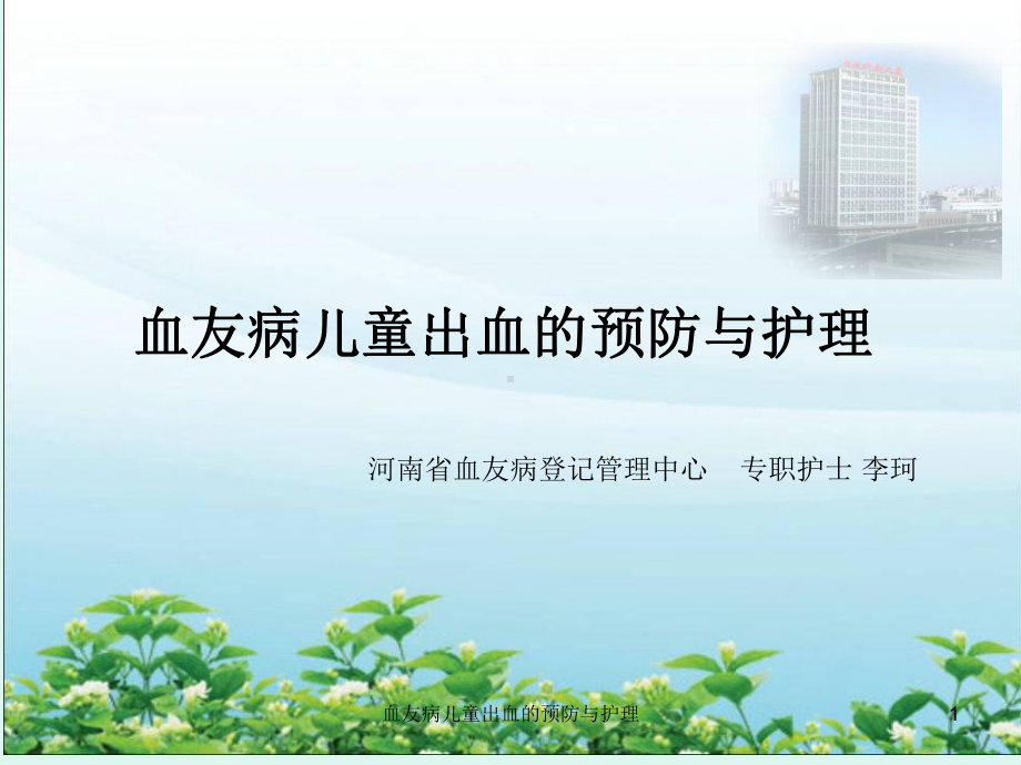 血友病儿童出血的预防与护理课件.ppt_第1页