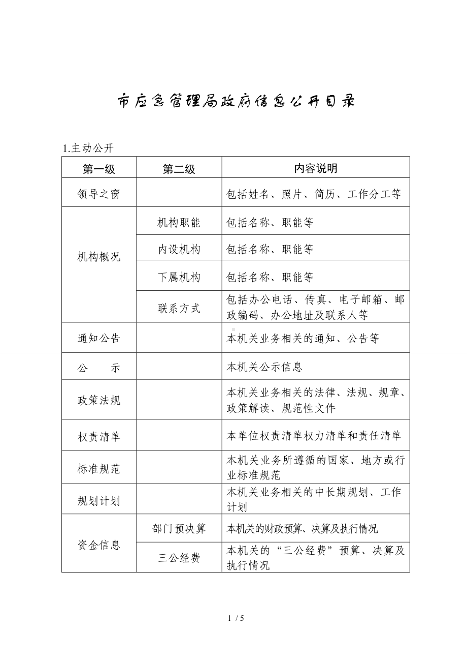 市应急管理局政府信息公开目录参考模板范本.doc_第1页