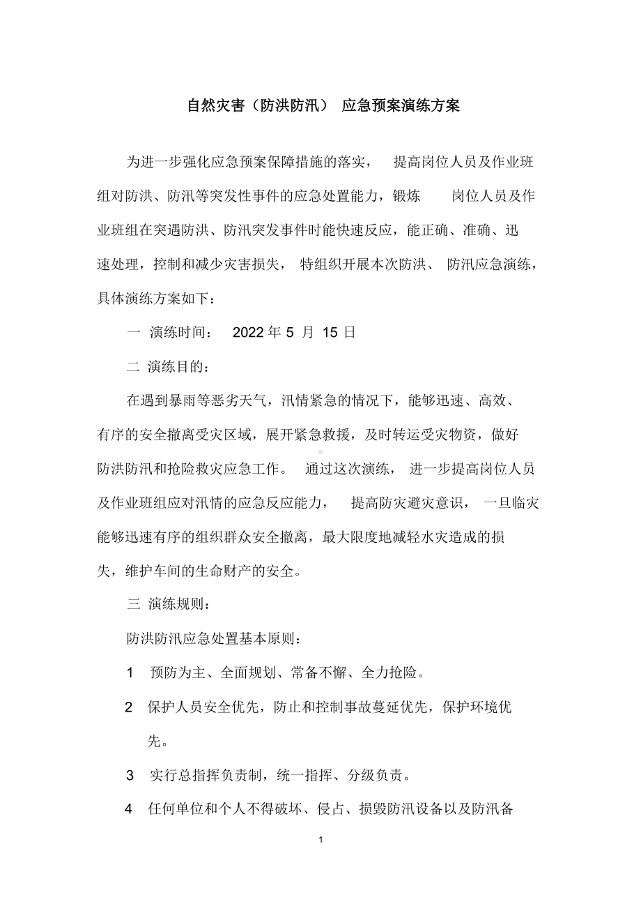 危险化学品生产企业自然灾害(防洪防汛)应急预案演练方案参考模板范本.docx_第1页