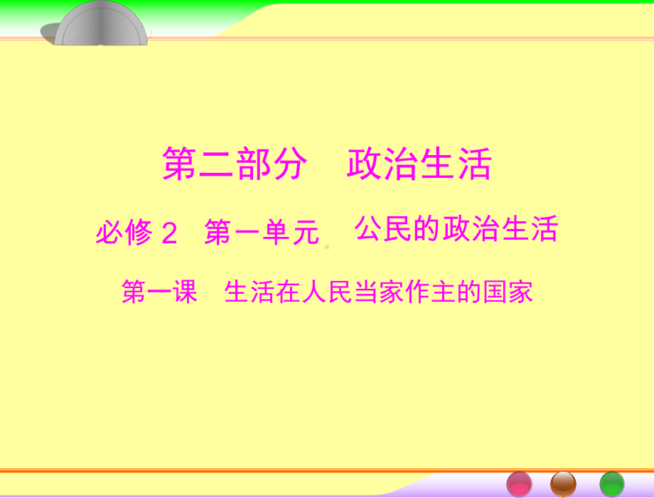 第二部分-必修2-第一单元-第一课-生活在人民当家作主的国家课件.ppt_第1页