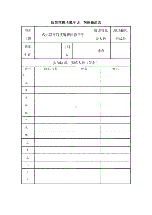 应急救援预案培训演练记录（签到表）参考模板范本.doc