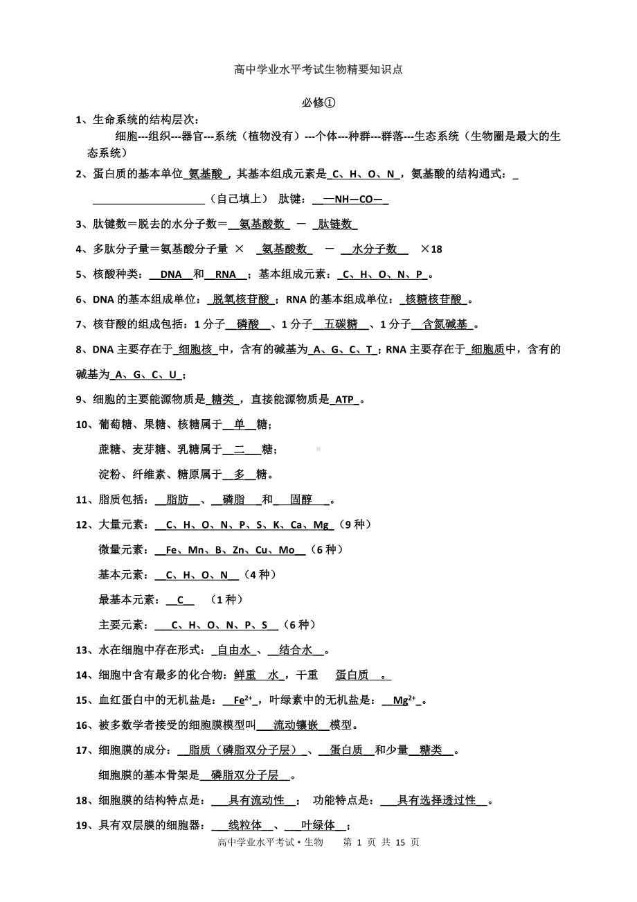 高中学业水平考试生物精要知识点.doc_第1页