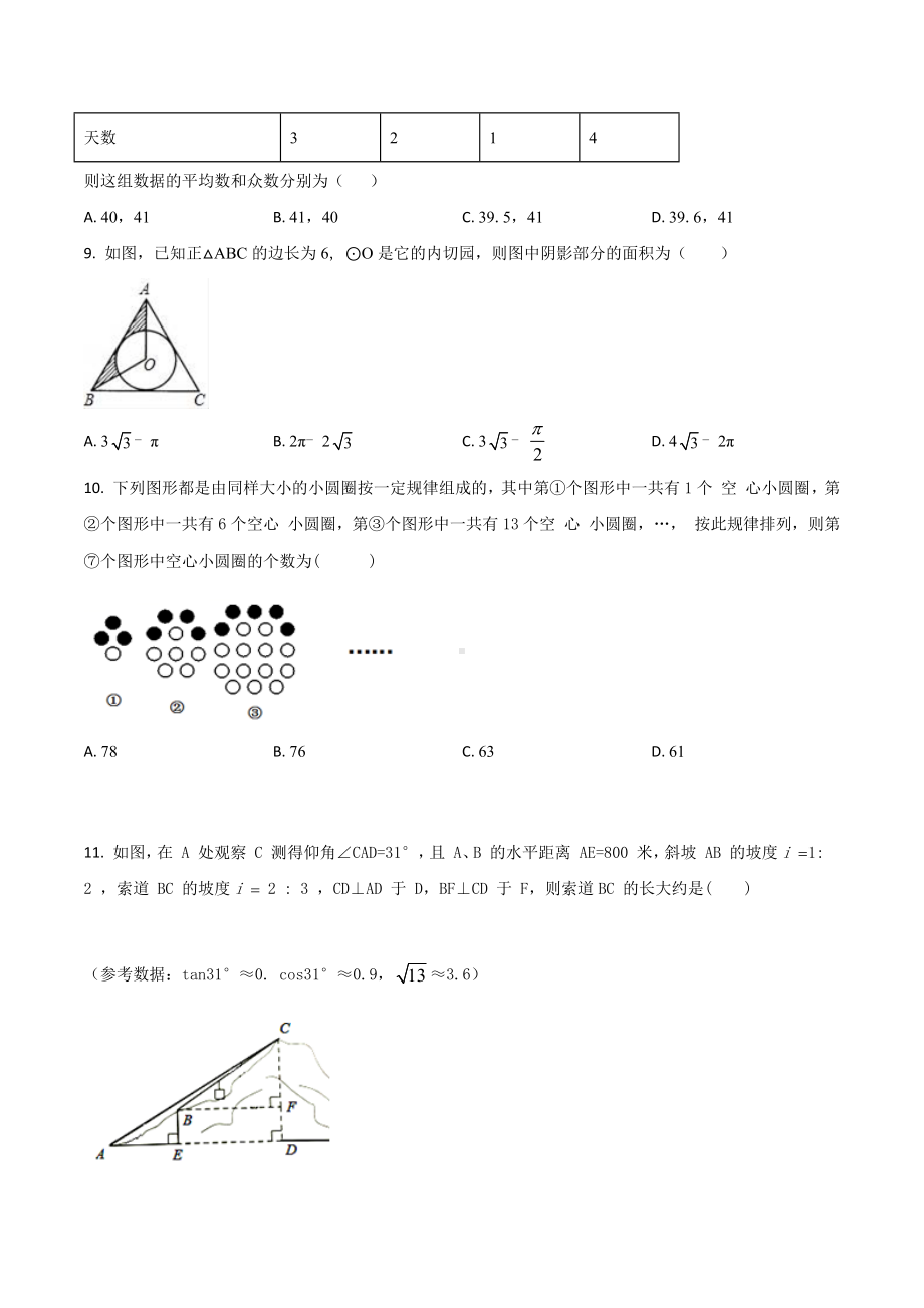 重庆市江津、聚奎 九年级下学期第一阶段（期中）考试数学试题.docx_第2页