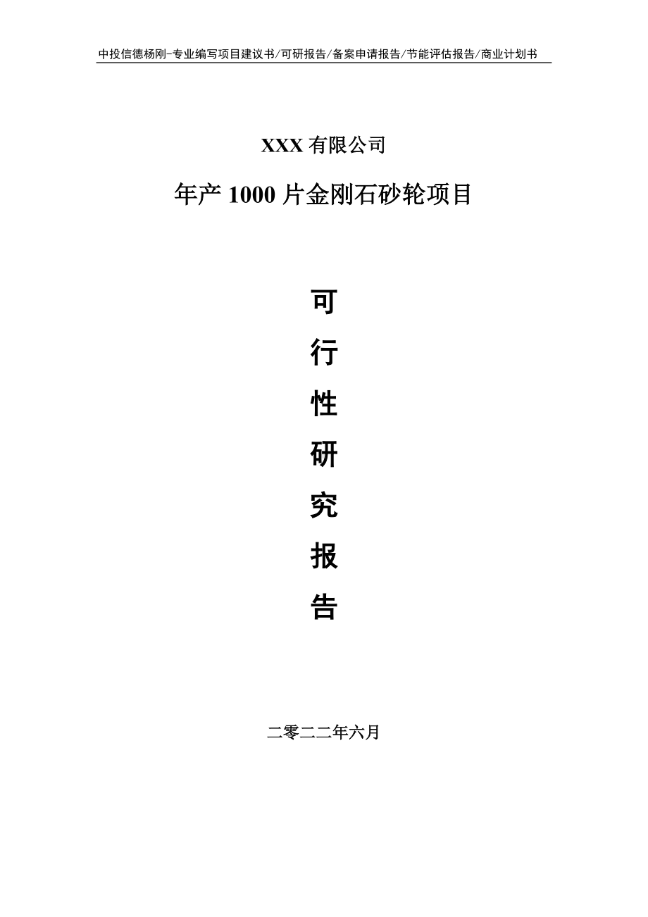 年产1000片金刚石砂轮项目可行性研究报告建议书.doc_第1页