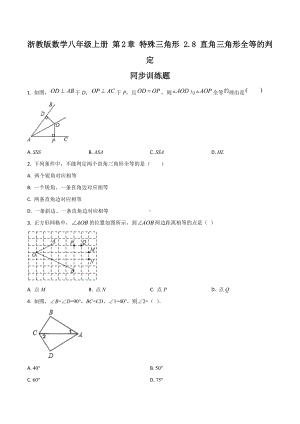 浙教版数学八年级上册 第2章 特殊三角形 2.8 直角三角形全等的判定 同步训练题.docx