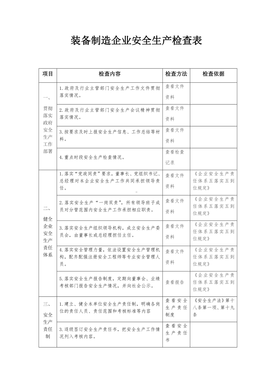 装备制造企业安全生产检查表参考模板范本.docx_第1页