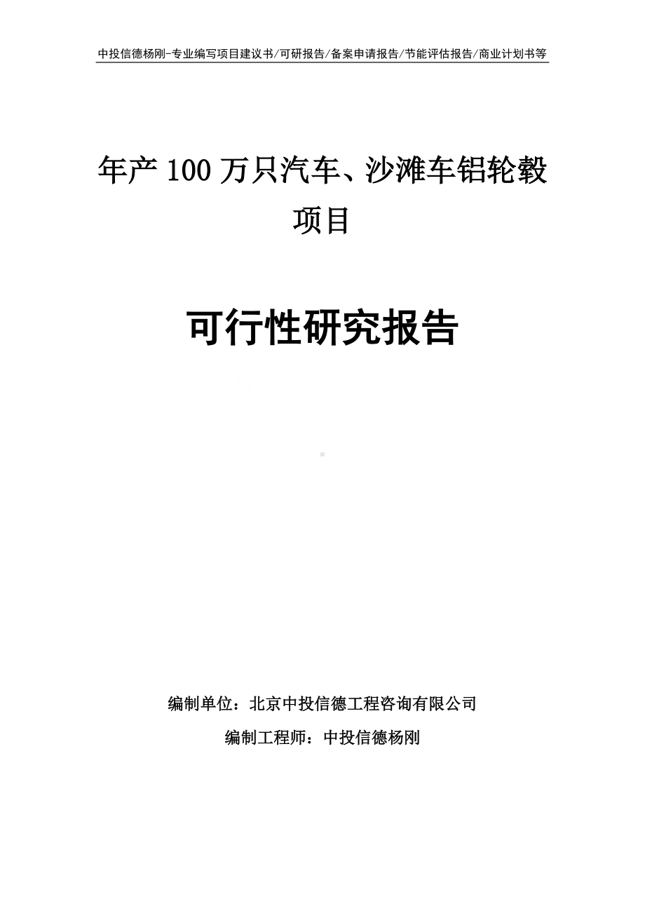 年产100万只汽车、沙滩车铝轮毂可行性研究报告建议书.doc_第1页