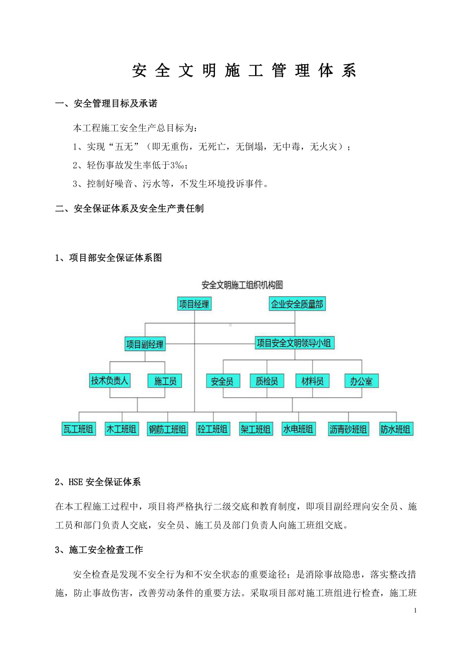 安全文明施工管理体系(项目部)参考模板范本.doc_第1页