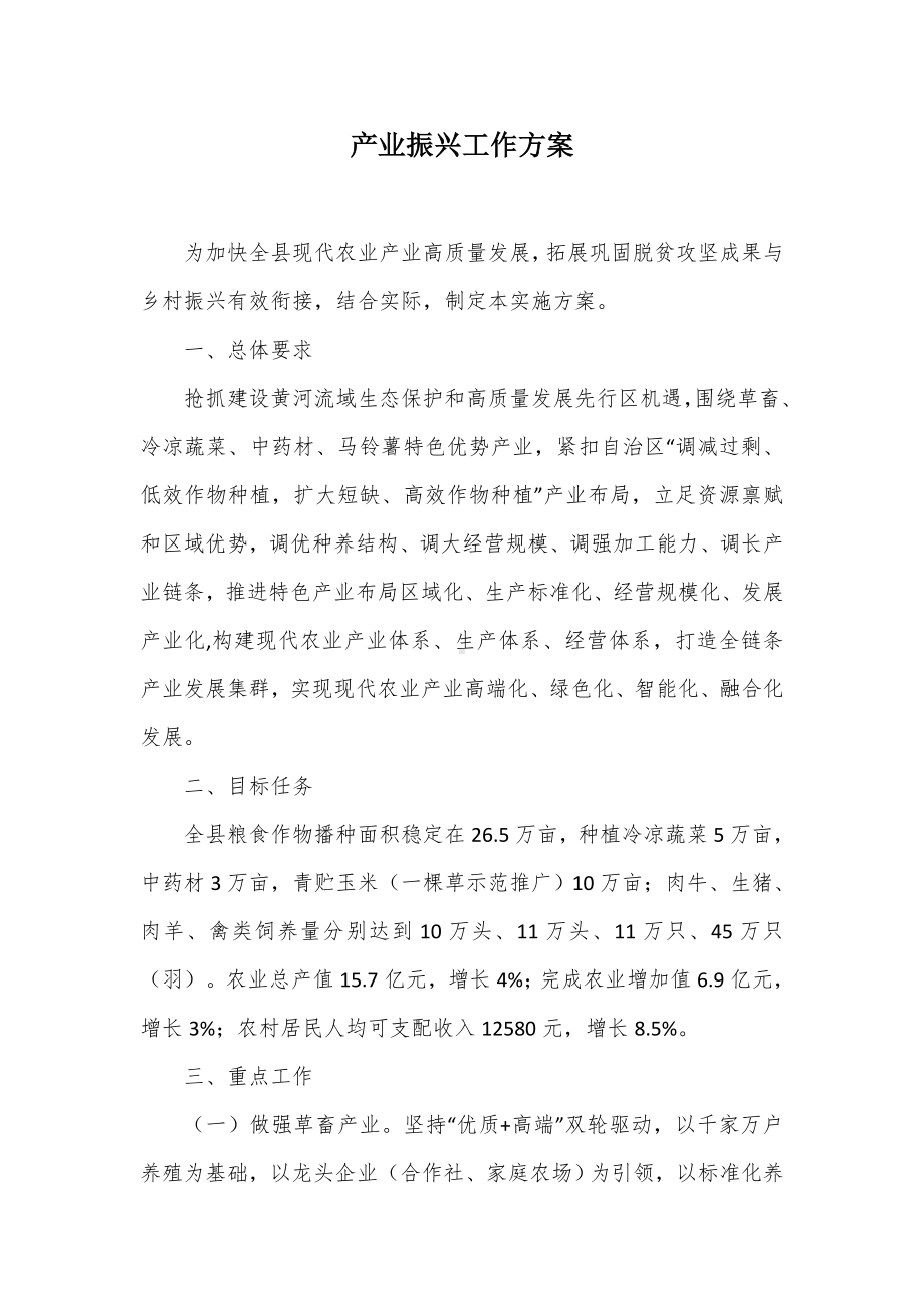 产业振兴工作方案（示范文本）.docx_第1页