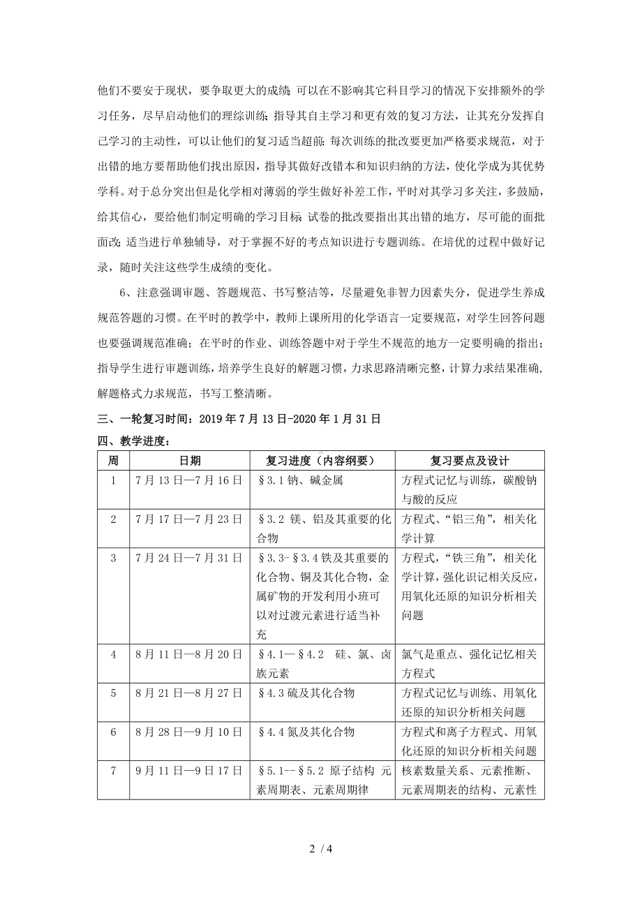 2019高三化学一轮复习计划参考模板范本.doc_第2页