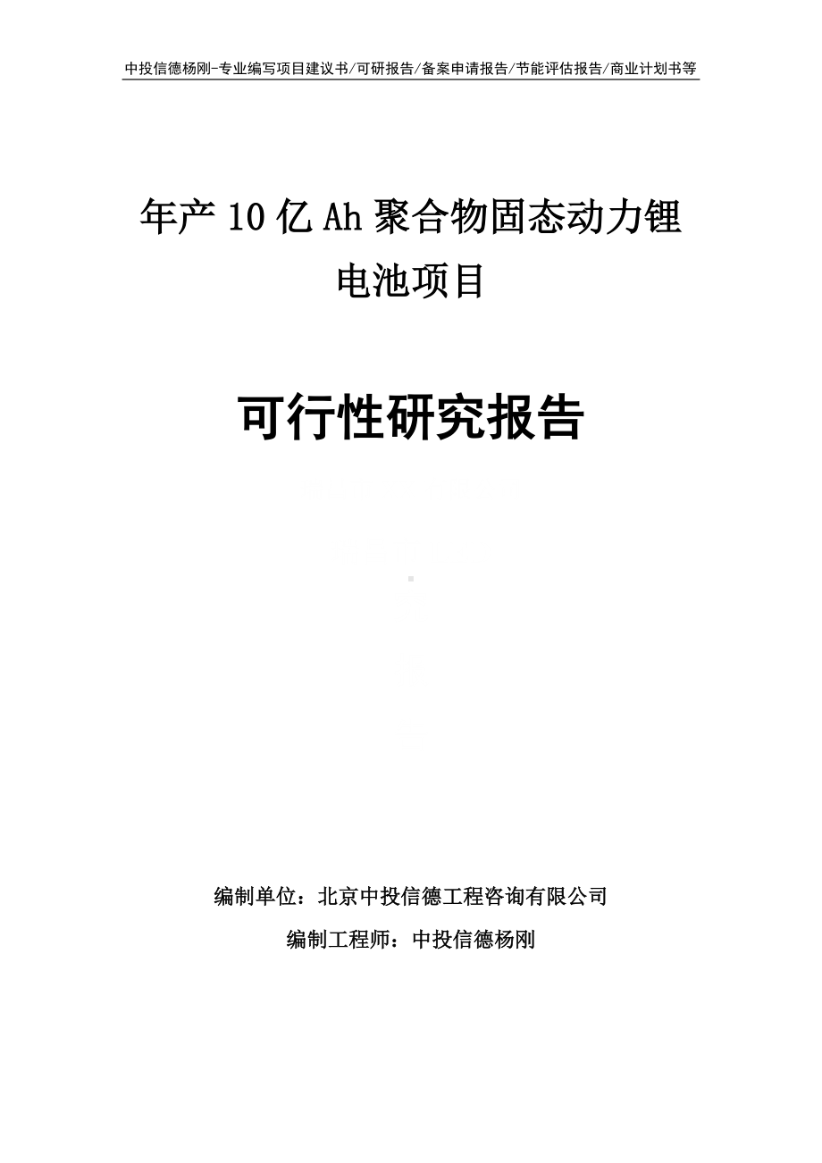 年产10亿Ah聚合物固态动力锂电池可行性研究报告申请立项.doc_第1页