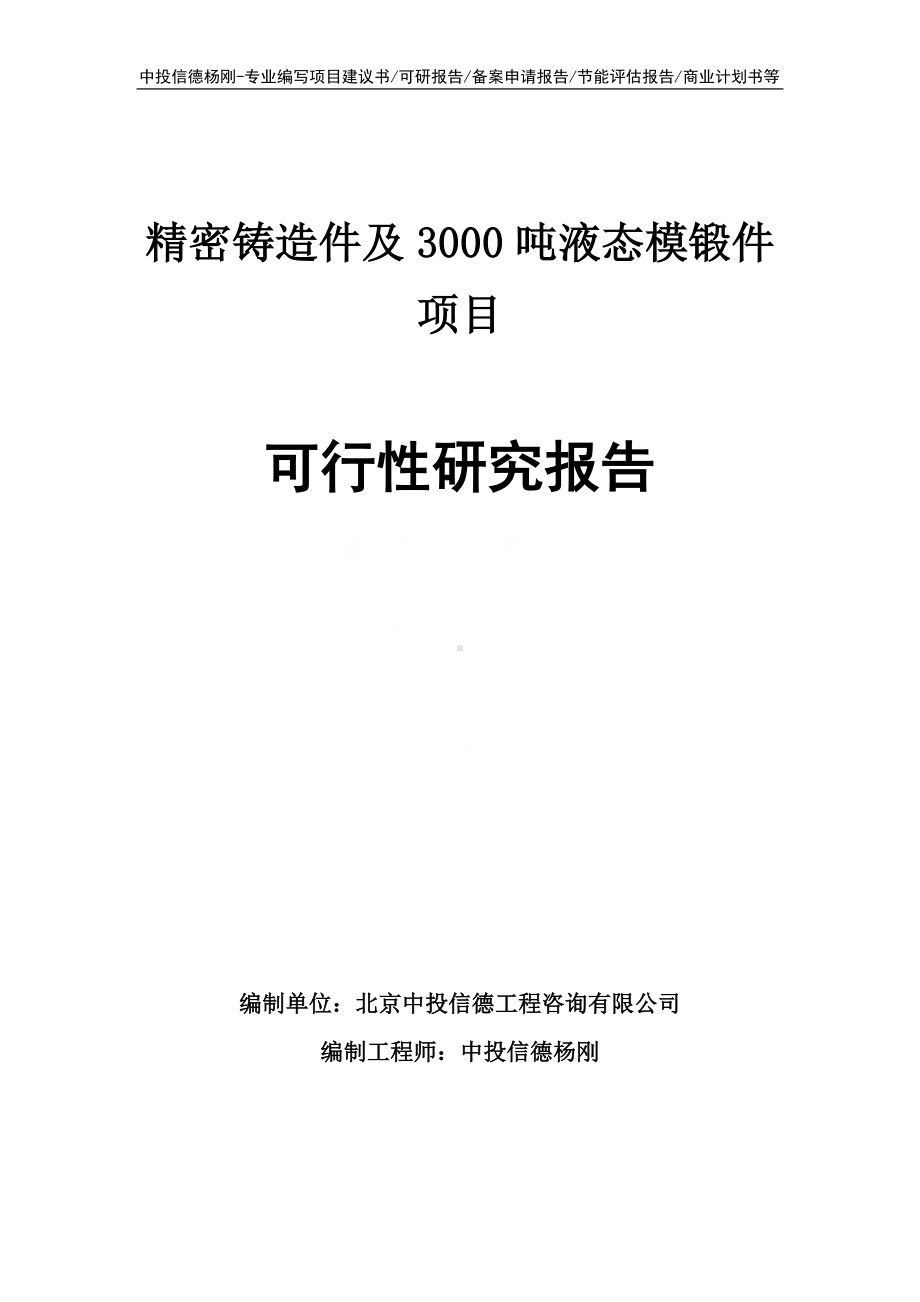 精密铸造件及3000吨液态模锻件可行性研究报告申请备案.doc_第1页