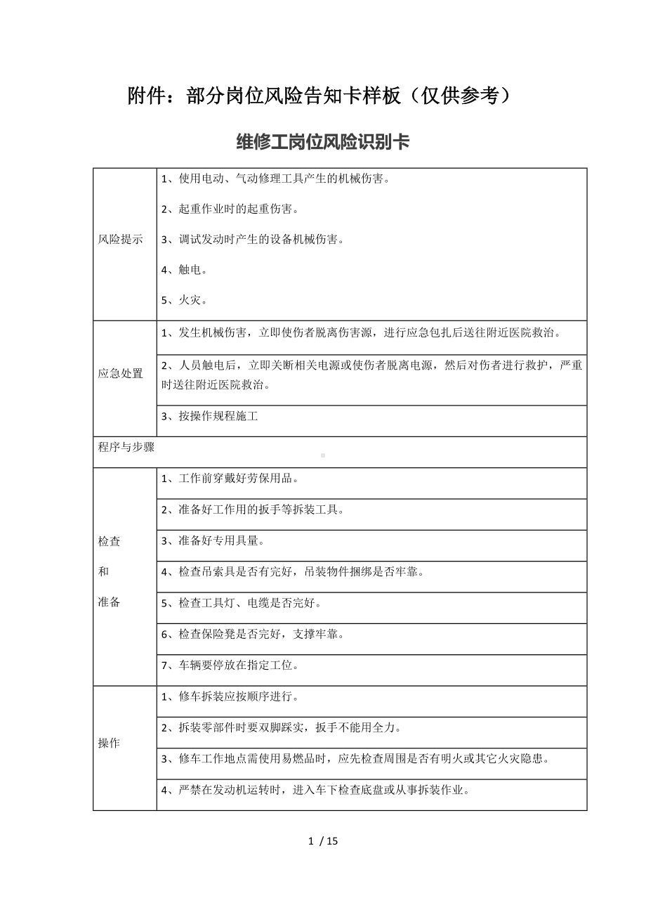 各类风险告知卡汇编（机械企业）参考模板范本.docx_第1页