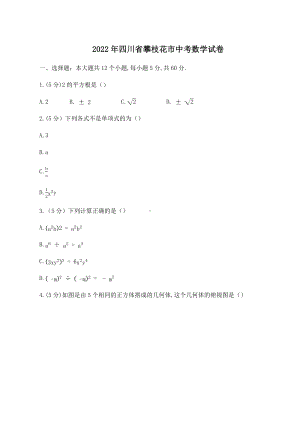 2022年四川省攀枝花市中考数学真题.docx