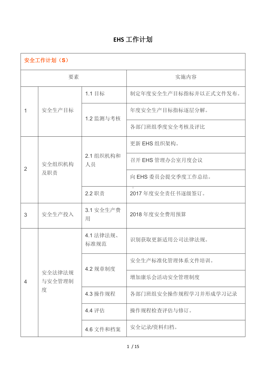 公司EHS工作计划（参考范本）参考模板范本.docx_第1页