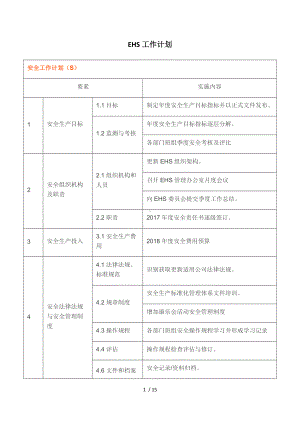 公司EHS工作计划（参考范本）参考模板范本.docx