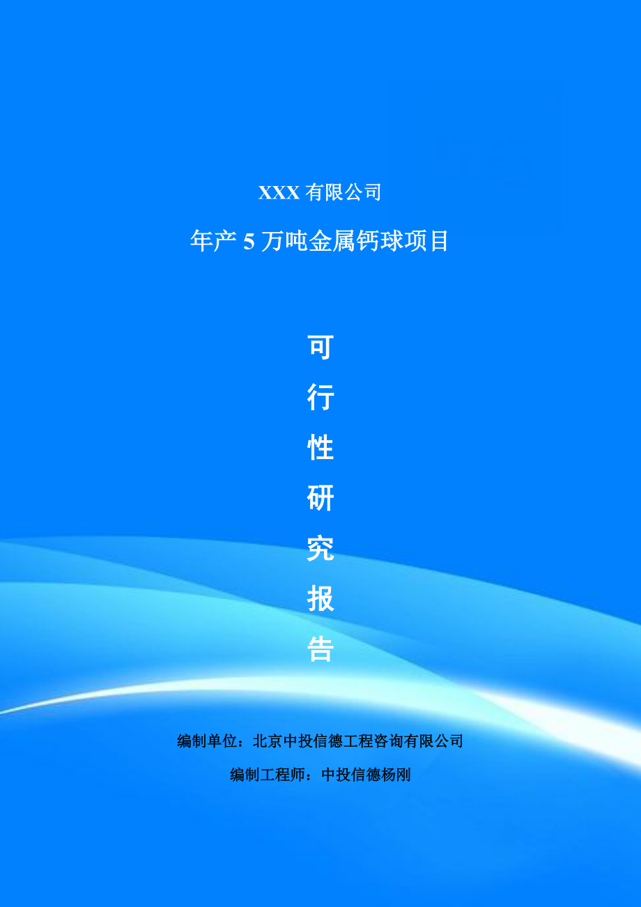 年产5万吨金属钙球可行性研究报告建议书申请备案.doc_第1页