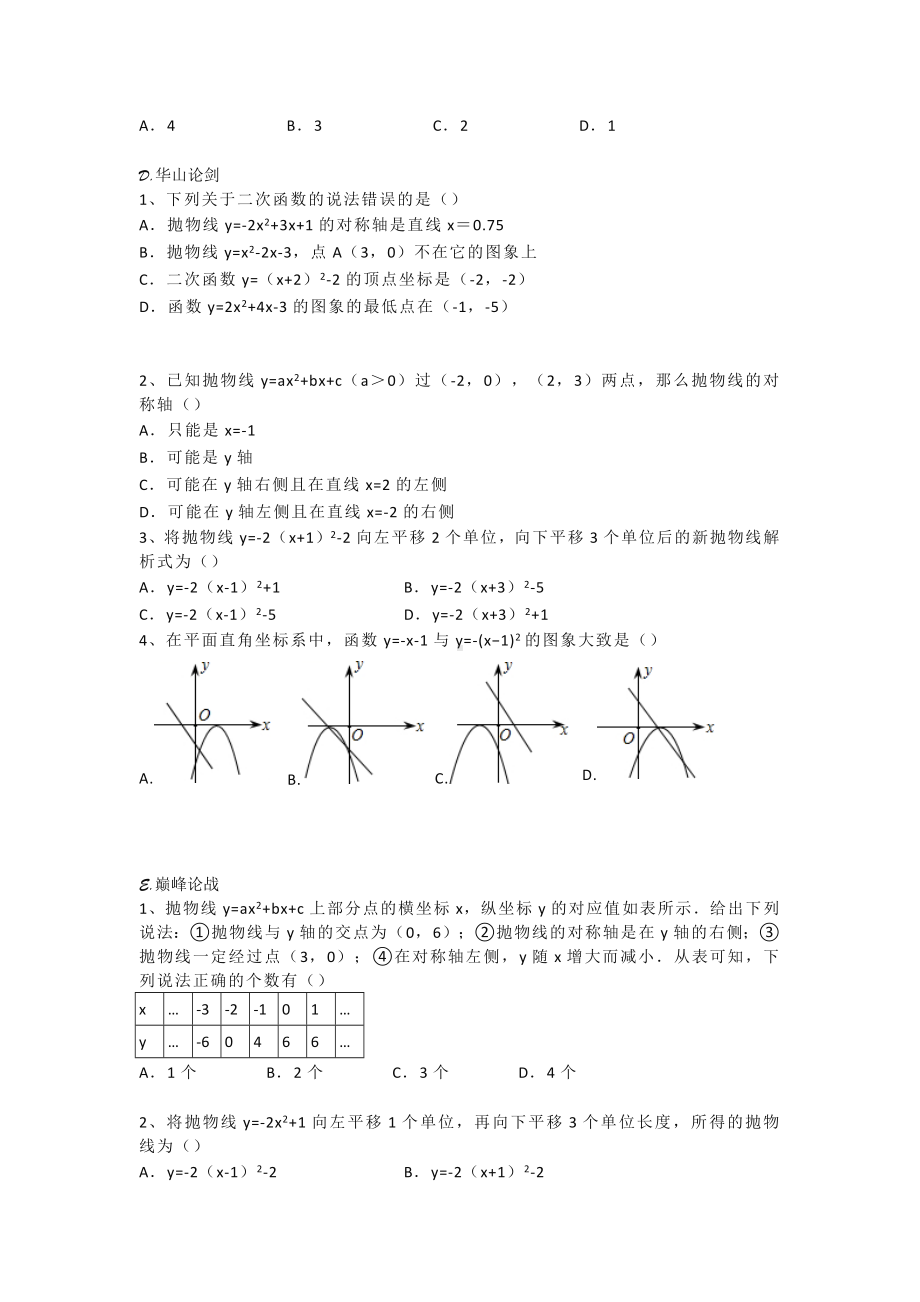 2022年九年级中考数学复习练习　二次函数图像选择压轴题.docx_第2页