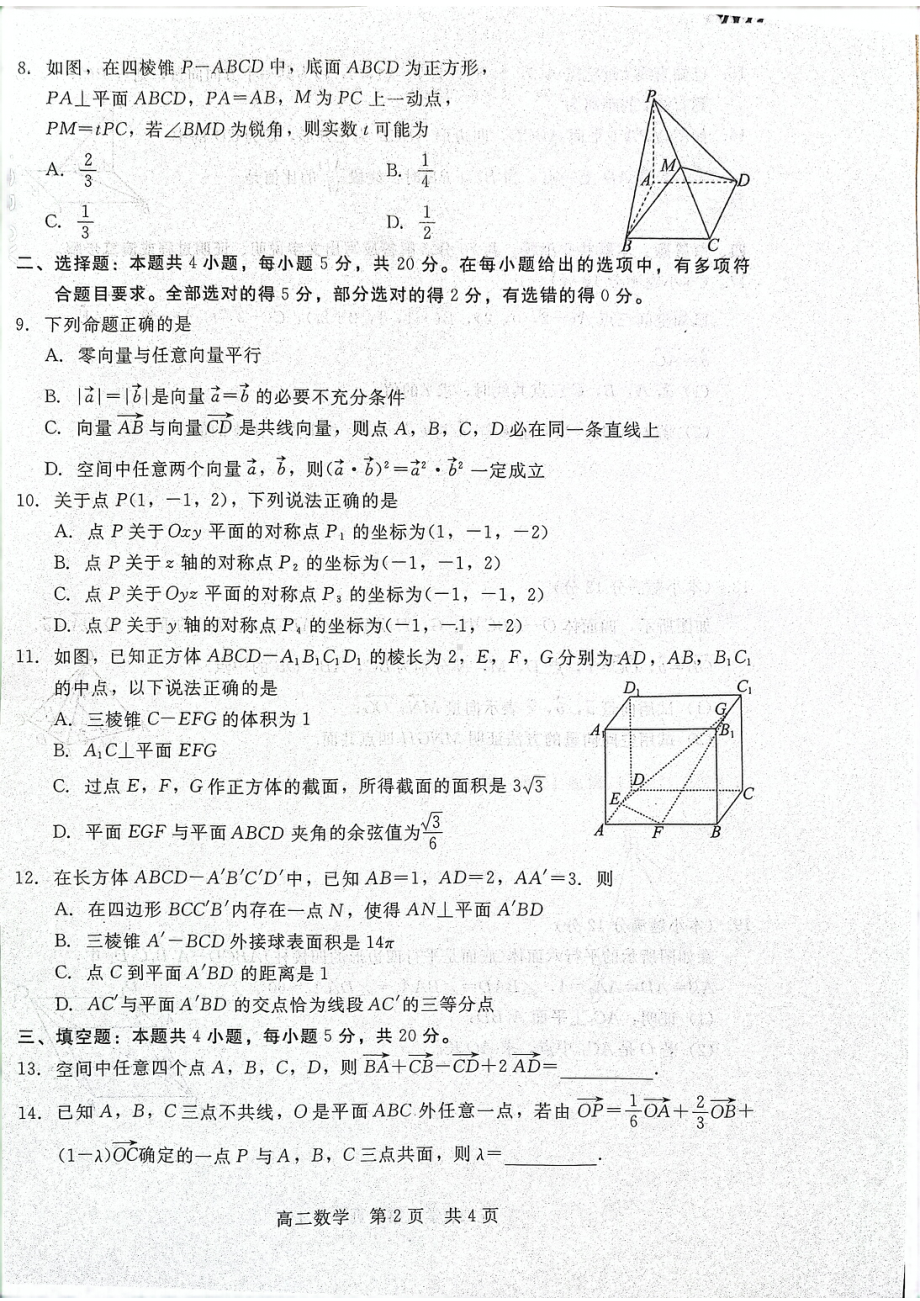 河北省沧州市部分学校2022-2023学年高二上学期第一次阶段测试数学试题.pdf_第2页