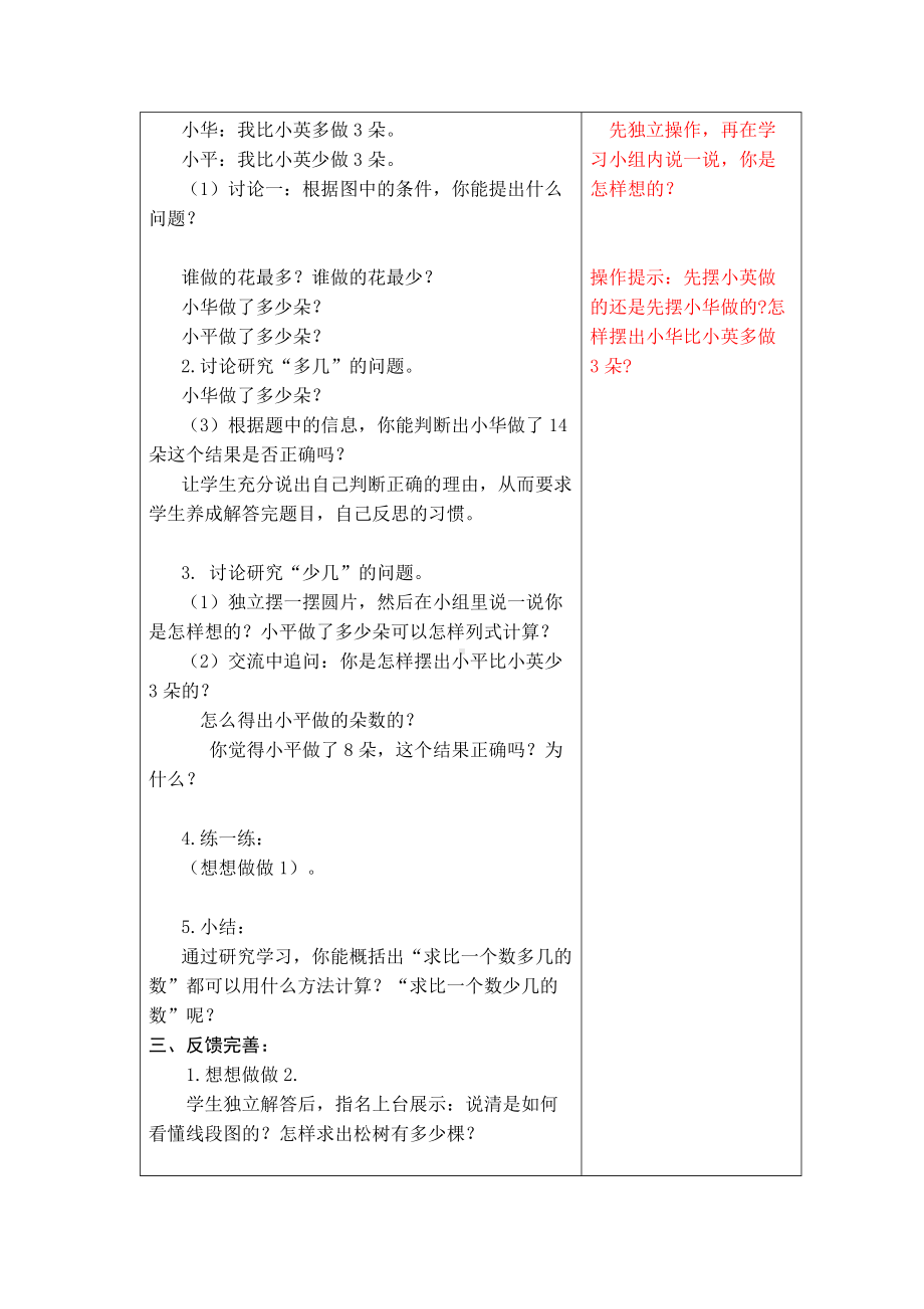 苏教版二年级数学上册第一单元第5课《求比一个数多几或少几的数的实际问题》教案（学校集体备课）.docx_第2页